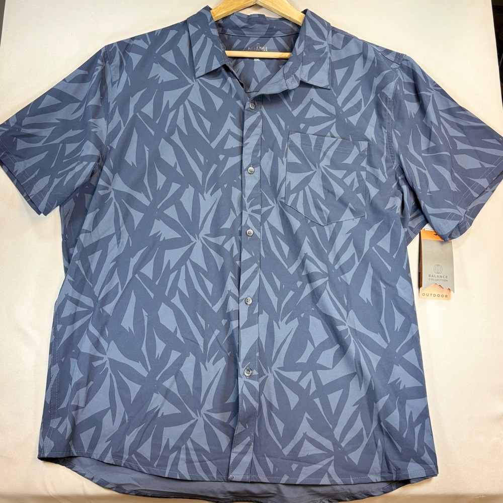 NEW Balance Collection Shirt Mens XXL Blue Palm Performance Outdoor Hiking Golf
